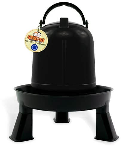 STUPSI Hühnertränke 100% recycelt 1,5 Liter in schwarz | beheizbare & frostsichere Geflügeltränke | Tränke mit Füßen oder aufhängbar für Wachteln, Hühner und jedes andere Geflügel | Made in Europe