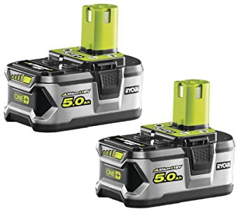 Ryobi 18 V ONE+ Elektrowerkzeug-Akku-Set mit 2 x 5,0 Ah Lithium+ Akkus RB18LL50F12 | Werkzeugakkus mit Überlastschutz und Akku-Ladestandsanzeige | 5133003370