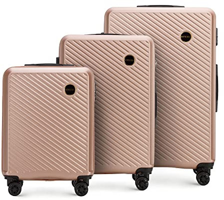 WITTCHEN Reisekoffer 3er Koffer-Set Rollkoffer Trolley Handgepäck Hartschale aus ABS mit 4 Zwilling-Rollen Zahlenschloss Teleskopgriff Circle Line Puderrosa