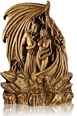 JUAPL Satan The Devil Lilith Double Statue Supernatural Lucifer Demon Statue Leviathan Satan Mystical Ornament Altar Craft Creative Desktop Decorations (Gold)