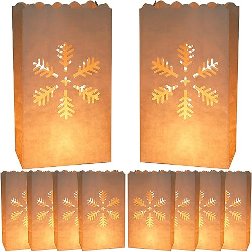 YGCHEN Natale Sacchetti di Candela Fiocco di Neve Candle Bags Lanterne di Carta Bianche Sacchetti Portacandele Luminari Sacchetto Decorazione Natalizia Lantern Carta Sacchetti Candela 20 Pezzi