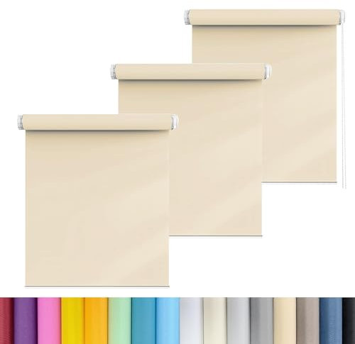 Verdunkelungsrollo Klemmfix 110 x 160 cm Blickdicht Sichtschutz Sonnenschutz Fensterrollo Seitenzugrollo mit Kette, für Wohnzimmer, Schlafzimmer, Beige