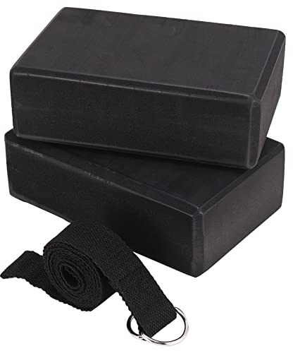 Iunipusy Yoga Block och Yoga Bältesset EVA-skum mjuk, halkfri yoga Blö universell setch och äning svart