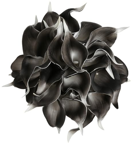 IPOPU Grey Black Calla Lily Artificial Flowers for Decorations 24PCS Grey Black Fake Flowers Calla Lily Bouquet for Wedding Centerpieces Flower DIY Floral Decor Home Decoration (Grey Black)