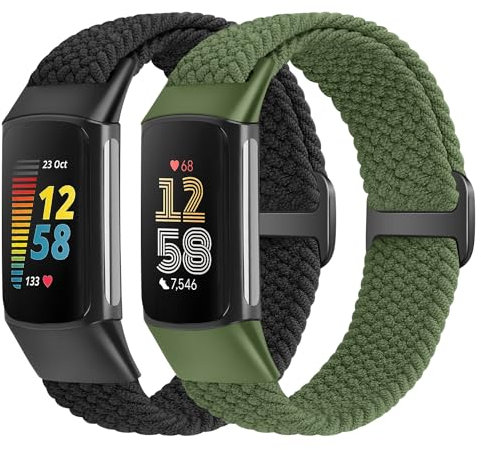 SHIJZWD Elastic Braided Straps Compatible With Fitbit Charge 5/6, Breathable Adjustable Stretchy Nylon Loop Replacement Bands for Sport, Women and Men