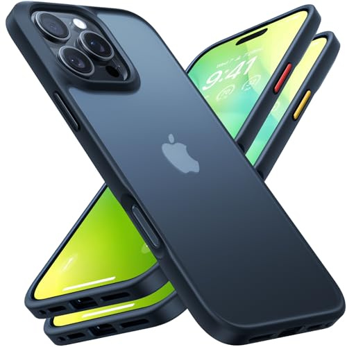TORRAS Guardian für iPhone 16 Pro Max Hülle [TOP Militärstandard FallSchutz] Matt Rückseite Handyhülle iPhone 16 Pro Max Case Kratzfest Stoßfest Samtweiche Haptik Schutzhülle mit DIY Knöpfe Schwarz