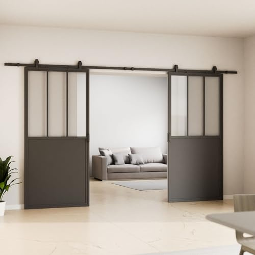 inova Glasschiebetür Komplettset 2050x2150mm aus Stahl in schwarz mit Glaseinsatz