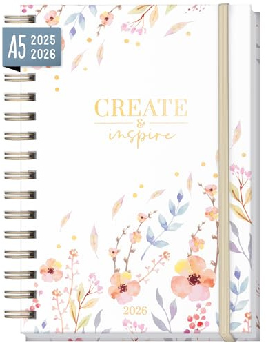 Veckoplanerare A5 2025/2026 på språken: EN/FR/IT/ES för 18 månader (25 jul - 26 dec) Sweet Flowers Internationell kalender - hållbar & klimatvänlig