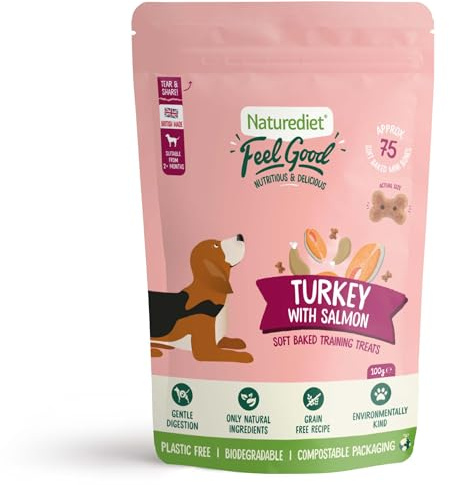 Naturediet - Feel Good Dog Treats - Turkey with Salmon (100g x 1 Pack) Soft Baked Training Treats for Dogs, Grain Free