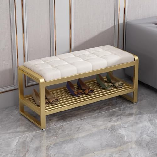 Eingangsbank, moderner Samt für Schlafzimmer, Polsterbank mit goldenen Beinen