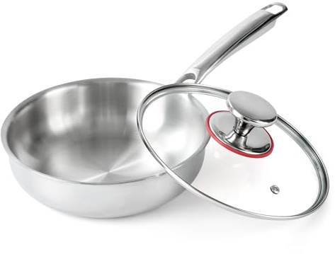 Professional Grade 316L Stainless Steel Frying Pan | 8 Inch Skillet with Glass Lid | Healthy PFOA/PFOA-Free & Dishwasher Safe | Induction & Gas Stove Compatible, Oven Safe to 500°F