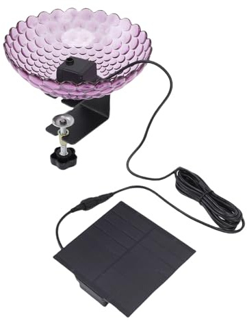 TOPINCN Solar-Geländer-Vogelbad-Brunnen, Verstellbare Klemme, an Deck Montierter Bubbler-Futterspender, Deck-Geländer, Metall-Vogeltränke für den Garten Im Freien (violett)