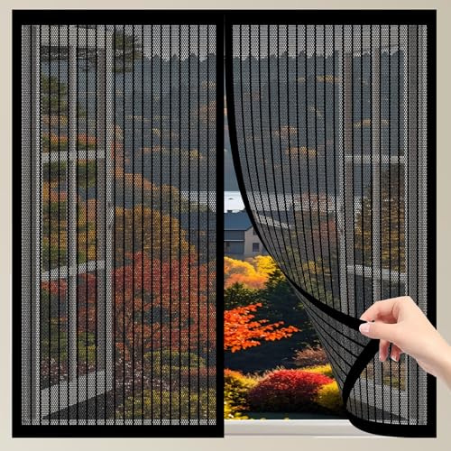 Mosquitera magnética para ventanas de 200 x 255 cm, cortina de malla autoadhesiva, se adapta a todos los tipos de ventanas, color negro, fácil de instalar y protección duradera