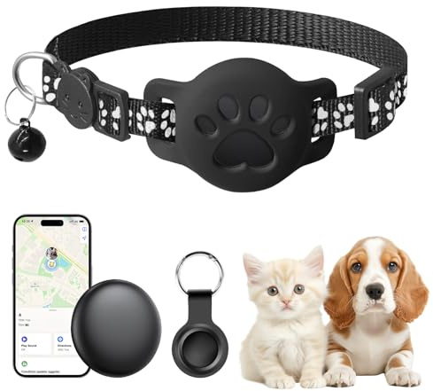 GPS Tracker Katze Halsband Kompatibel mit iOS ＆ Android, Mini GPS Tracker für Katze Hund Arbeite mit App Find Tag, Ohne ABO, Globale Abdeckung Ortungsgerät, Gepäckortung, Wasserdicht