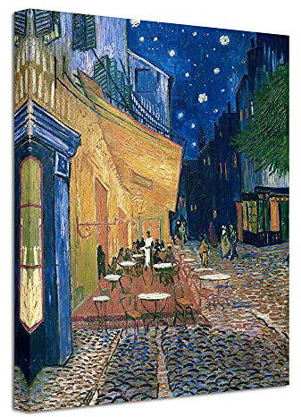 Wieco Art - Cafe Terrace at Night Modern Stretched and Framed Giclee Canvas Prints Van Gogh Oil Paintings Reproduction Cityscape Picture on Canvas Wall Art Ready to Hang for Bedroom Kitchen Home Decor