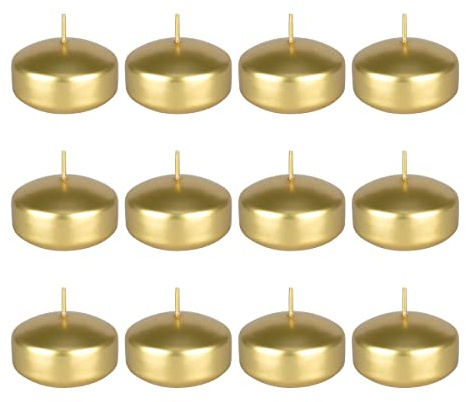 Mega Candles 12 pcs Unscented Gold Floating Candles, Hand Poured Wax Candle 2 Inch Diameter, Home Décor, Wedding Receptions, Occasions, Festivities, Events, Meditations, Tranquility, Spa