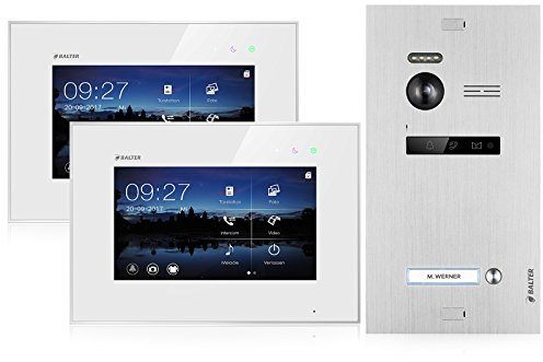 Balter EVO Video Türsprechanlage, Touchscreen, 2 x 7 Zoll Monitor, Smartphone App, 2-Draht Bus, Türstation für 1 Familienhaus Türklingel, 150° Weitwinkel-Kamera, Silber-Weiß
