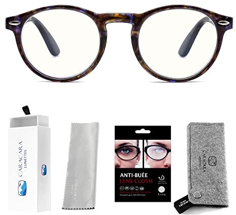 Caracara Lunettes Anti lumière bleue - Lunettes loupe de lecture - ANTI BUÉE OFFERT - Lunettes de lecture avec accessoires - Lunettes de vue Femme et Homme (Bleu, Grossissement +1,00)