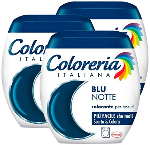 3x Italian Coloreria Textile Fabric Dye for Washing Machine, Colour Dye for Clothes, Night Blue Formula All in One - 3 Single Dose Packs of 350g