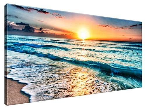 Estika Leinwand bilder - Meer, Sonnenuntergang, Strand - 115x55 cm, 1 teilige kunstdruck - Wandbilder wohnzimmer, schlafzimmer, Moderne wanddeko, Bild auf leinwand - Natur bilder - 3520A_1AE
