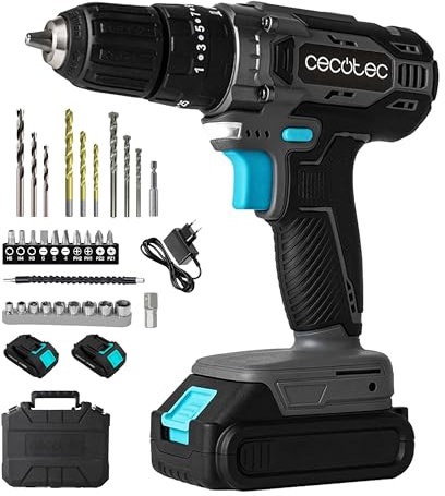 Cecotec Taladro Percutor y Atornillador con 2 Baterías de 21V y 2.000mAh PowerForce 2120 Impact. 1500rpm, Par de Apriete de 45Nm Regulable en 25+1 niveles, 27000 Impactos/min, Maletín y Accesorios