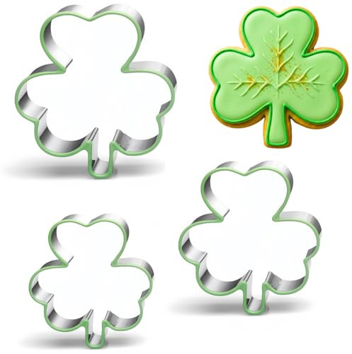 LUBTOSMN Shamrock Cookie Cutter Set-3 Piece-3.5 2.8 2 with Silicone Protective Rim-Dishwasher Safe Stainless Steel Molds for St. Patrick’s Day Cookies & Sandwiches