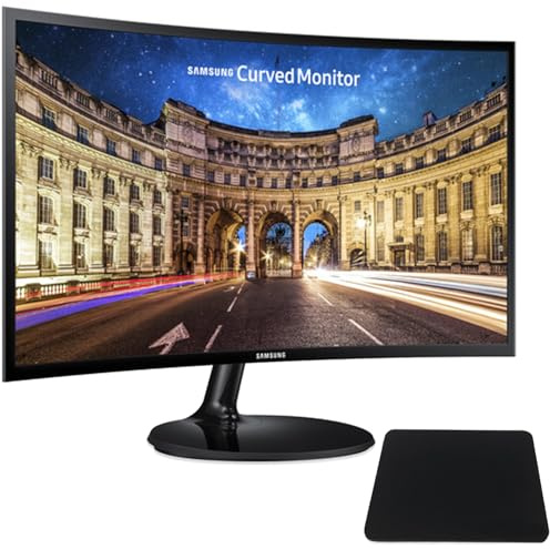 SAMSUNG 24 Inch Curved Computer Monitor, LC24F390FHNXZA LED Screen 60Hz Full HD 1080P Gaming Slim Design for Home and Office use, Black Mouse Pad Included