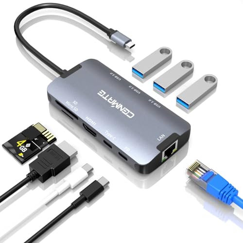 Cenmate USB C Dock Station with 4K30 HDMI, 60W PD, Ethernet, SD/TF Card Reader, 3 USB A 3.0, 2 USB C 3.0, Adapter for PC, Monitor, Flash Drive, Keyboard, Mouse