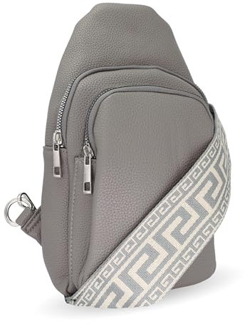 Generisch Schultertasche Damen, Umhängetasche aus Vegan Leather, Elegante Crossbody-Bag mit gemusterten & verstellbaren Schultergurt, Handtasche für jeden Anlass HT.067 Grau