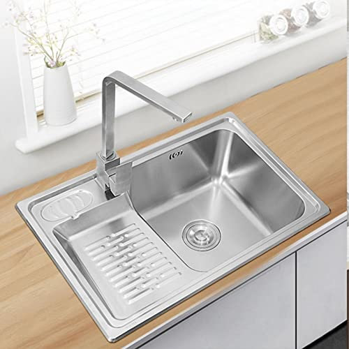 PhIree 66X45Cm/26X17.7 Évier de Cuisine, Avec Robinet, Évier de Buanderie de Balcon Avec Kit de Vidange Avec Planche À Frotter/Grey B/66X45Cm