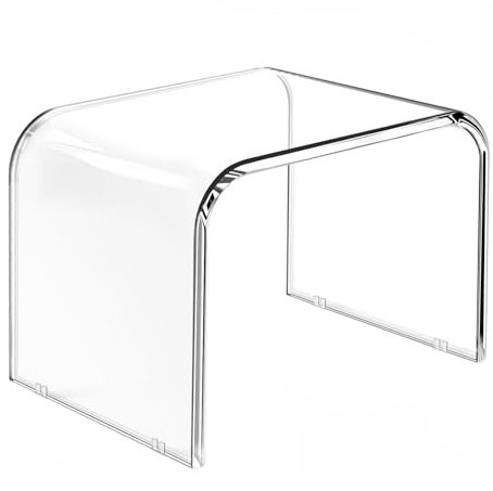BOPKOWI Taburete acrílico, taburetes acrílicos, taburete transparente con antideslizante para baño, soporta hasta 250 libras (con taburete antideslizante, paquete de 1)