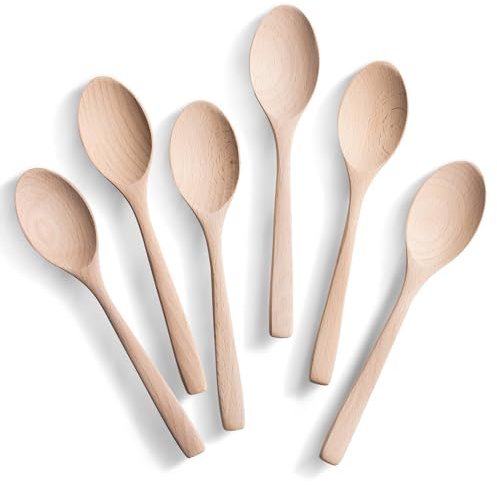 Hefild 7.3inch Small Wooden Spoons, 6PCS Uncoated Beech Plain Small Wooden Spoons Set, Table Spoons for Present Honey, Serving, Eating, Soup, Chocolate, Coffee, Tea