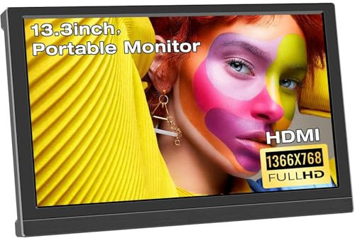 Lrtzcbi Tragbarer Monitor 13,3 Zoll, Kleiner Monitor FHD 1366x768P LED Bildschirm mit HDMI VGA Port, Eingebaute Lautsprecher/Stand für Laptop PC Mac Xbox PS4/5 Switch