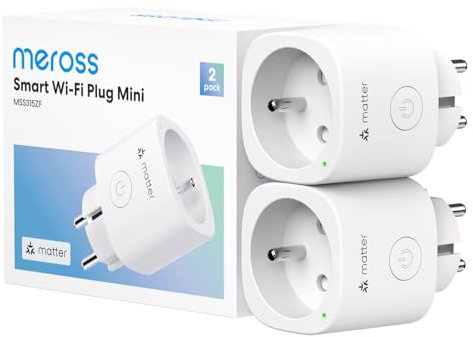 Meross Prise Connectée Matter (FR), 16A Prise WiFi Compatible avec Apple Home, Alexa et Google Home, 2 Prises avec Mesure d'Énergie pour Panneau Solaire Photovoltaïque, Commande Vocale et à Distance