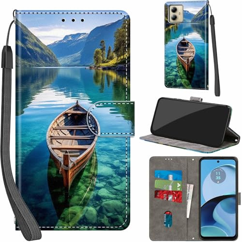 Haninsuze Funda para Motorola Moto G14 PU Cuero, Bote | Ranura para Tarjeta, TPU Resistente a Golpes, Cierre Magnético, Función de Soporte, Funda Abatible, Cartera