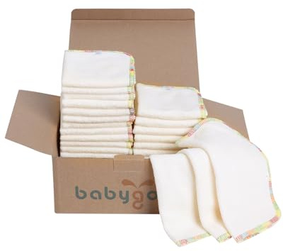 Babygoal 30PCS Reusable Diaper Wipes, Natural Unbleached Baby Face Wipes, Soft Sturdy, 8 x 8 Inches, 30BW02-B