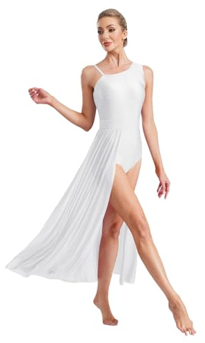 CHICTRY Femme Robe Danse Lyrique sans Manche Costume Danse Contemporaine Paillette Moderne Justaucorps Gymnastique Patinage #S-XXL Blanc S