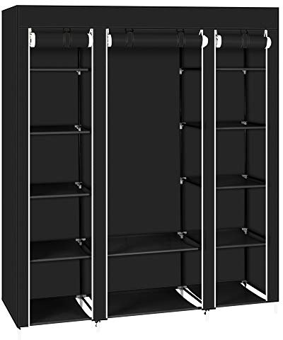 TactFire Armoire de Rangement en Tissu, Penderie avec Housse, Armoire Chambre Portable, Armoire à Vêtements, pour Chambre D'adulte avec 5 Couches 12 Compartiments, 150 x 45 x 175 cm, Noir