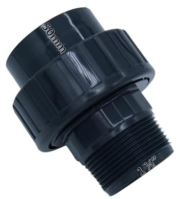 Verschraubung PVC-U 50 mm x 1 1/2, Klebemuffe x Innengewinde, 10 bar, Grau, P1 – UV- und Chlorresistent, Hoch Abriebfest