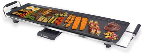 BEPER P101BBQ070 Parrilla Teppanyaki Eléctrica XL 70 x 23 cm, Revestimiento antiadherente con termostato ajustable, asas resistentes al calor, 2000 W, libre de BPA y PFOS