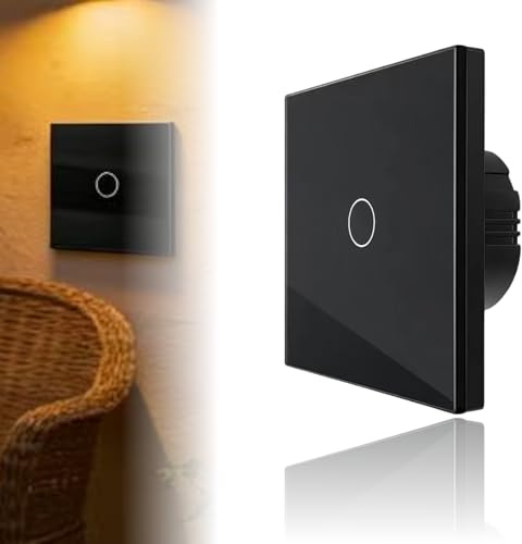 Touch Wechselschalter Unterputz in Schwarz 1-Fach Lichtschalter Unterputz mit Glas-Panel, Status-LED, einfacher Wechselschalter Schwarz für Paare, sichere Touch-Funktion für Zuhause und Büro