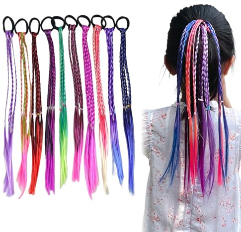 10 Pezzi ciocche colorate per capelli bambina, Estensione dei Capelli Colorati con Elastico, Treccine Magiche Bambina, Regali Natale Bambini per Ragazze Partito Festival