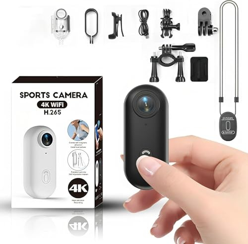 Winnes Mini Cámara Corporal 4K, Cámara POV Manos Libres con Gran Angular 120° y Clip 360°, Grabación de Audio y Video para Casco de Moto, Bicicleta, Deportes y Viajes. (Black)