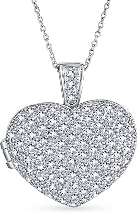 Bling Jewelry Colgante de Collar Difusor de Perfume de Aceite Esencial de Aromaterapia con Forma de Corazón Grande con CZ Pavé para Mujeres y Adolescentes