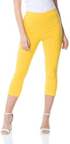 Roman Originals Cropped Trousers for Women UK Ladies Capri Leggings Summer Pants Short Crop Stretch 3/4 Length Three Quarter Pedal Pusher Clothes Elasticated Bengaline Cut Off - Yellow - Size 20