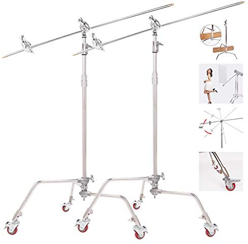 2 x Photographie Support Lumière avec Bras Girafe, Studio Pied C Stand Réglable 300cm Trépieds Photo avec roulettes Pivotantes pour Réflecteurs Softbox Monolights