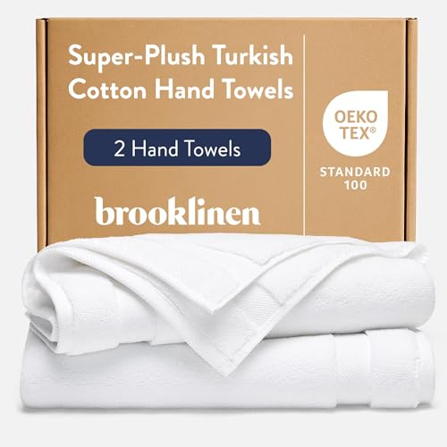 Brooklinen Super-Plush Turkish Cotton Hand Towels - Set of 2 - Cotton, 820 GSM, Highly Absorbent, Machine Washable, Perfect for Home & Bathroom (20 x 30, Solid White)