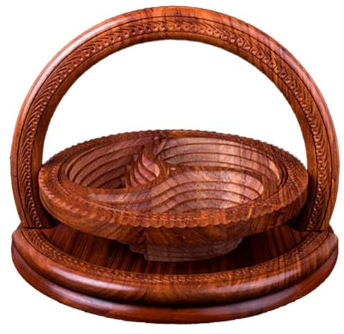 GOSIA Assiette de Fruits Sculptée en Bois Faite à la Main, Panier de Fruits en Bois, Panier de Fruits Secs Pliable, Paniers Pliables de Noix de Pain, 3 Grilles