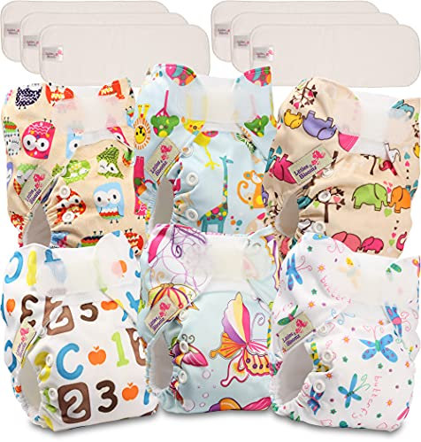 Littles & Bloomz Pocket Reusable Nappies Baby Diaper, Newborn and Premature Size, 6 Nappies with 6 Microfibre Inserts, NB-603MF6