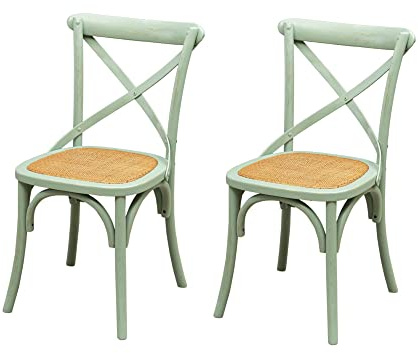 Biscottini Pack de 2 Sillas de Comedor Ratan 86x42x46 cm - Sillas Comedor Madera - Sillas Cocina Vintage - Muebles Rusticos